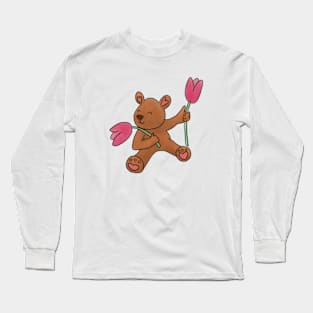 Cute Teddy Bear With Tulips Long Sleeve T-Shirt